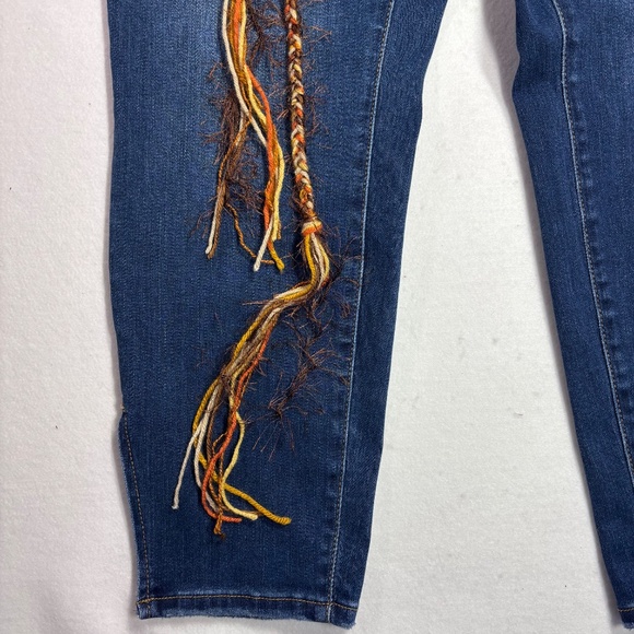 Ava & Viv Jeans Hand Painted Mod Retro Flower Yellow Orange 70s Boho Plus 20W - Picture 4 of 12